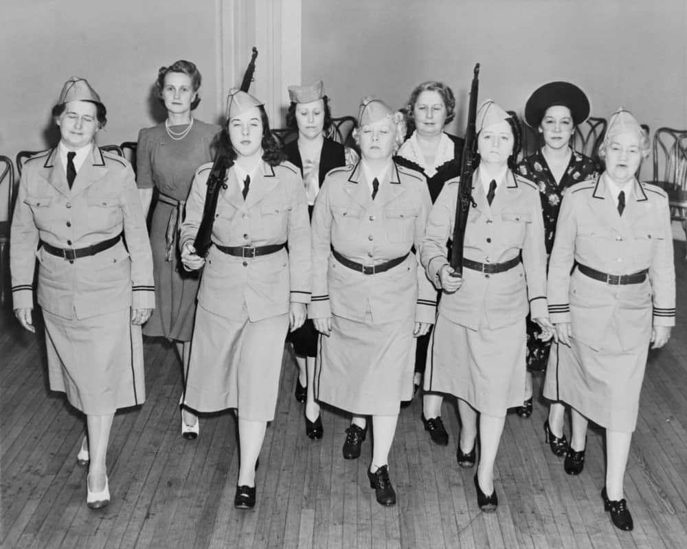 A brigade of women serving as a civil defense unit.