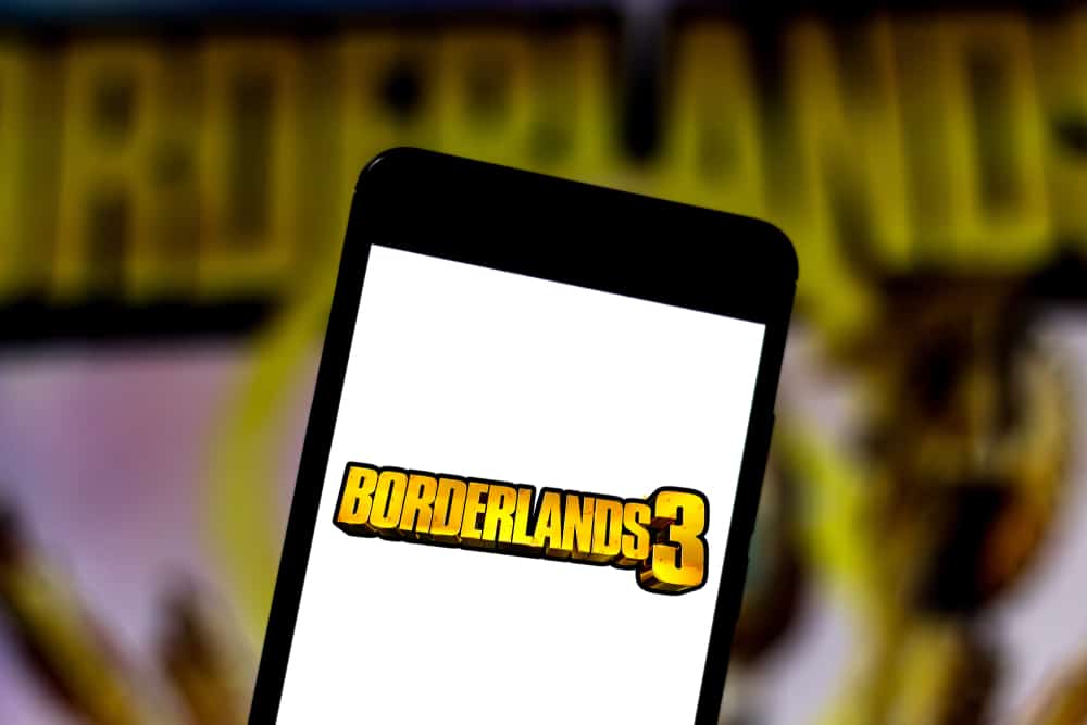 This is a close look at the Borderlands 3 logo on a smartphone.