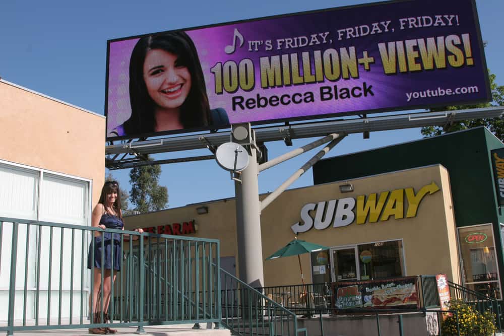 Rebecca Black at the unveiling of the digital billboard celebrating "Friday" 100 Million Views on YouTube at LaBrea & San Vincente.