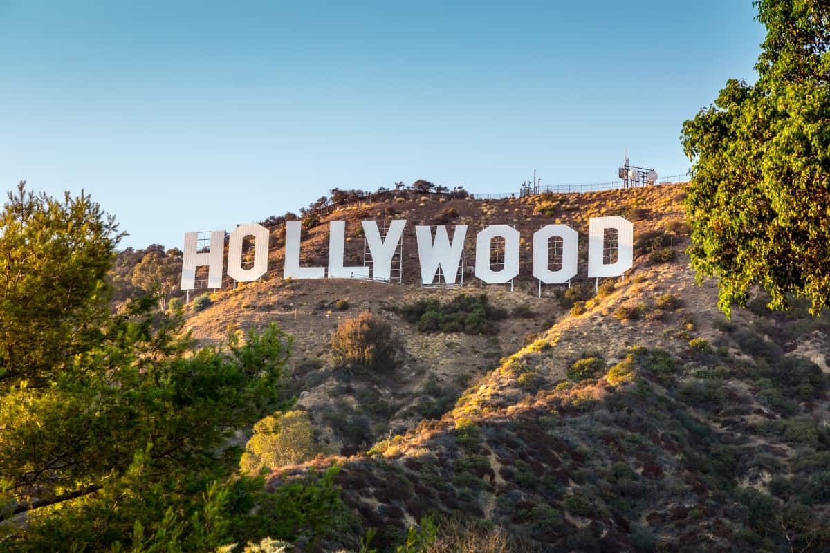 Hollywood sign against the clear sky.